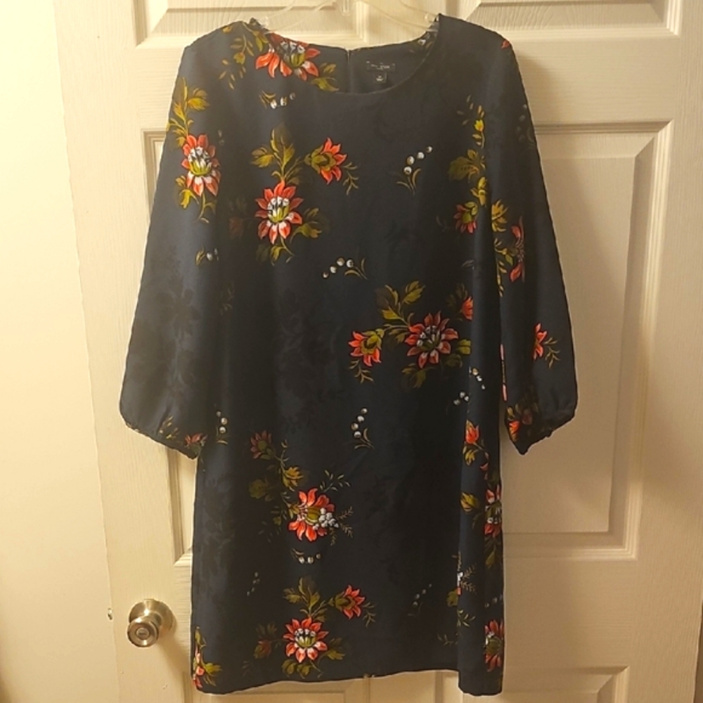 Ann Taylor Floral Long Sleeve Dress - Navy and Multicolor